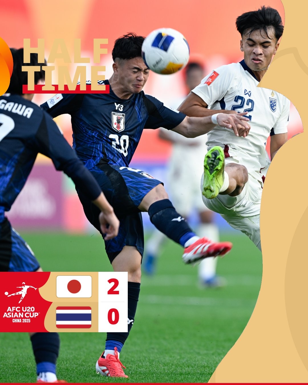  半場-日本U20 2-0領(lǐng)先泰國U20，石井久繼破門+中柱 泰國0射正