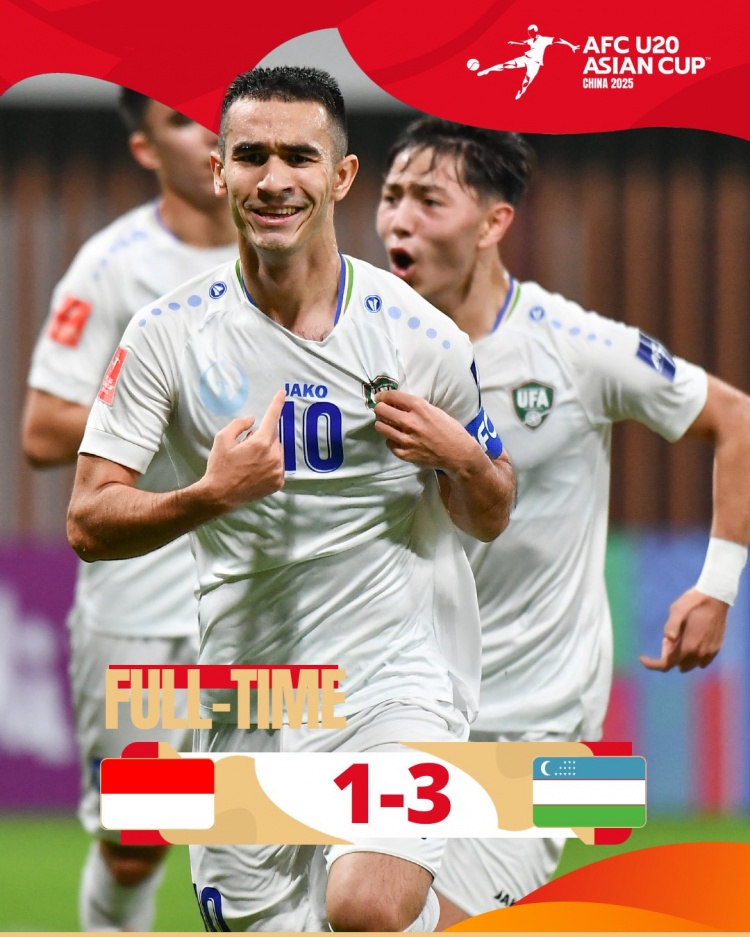  烏茲別克斯坦U20隊(duì)3-1印尼U20隊(duì)兩連勝晉級(jí)8強(qiáng)，印尼U20隊(duì)出局