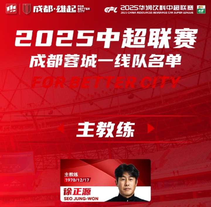  成都蓉城一線隊(duì)大名單出爐！