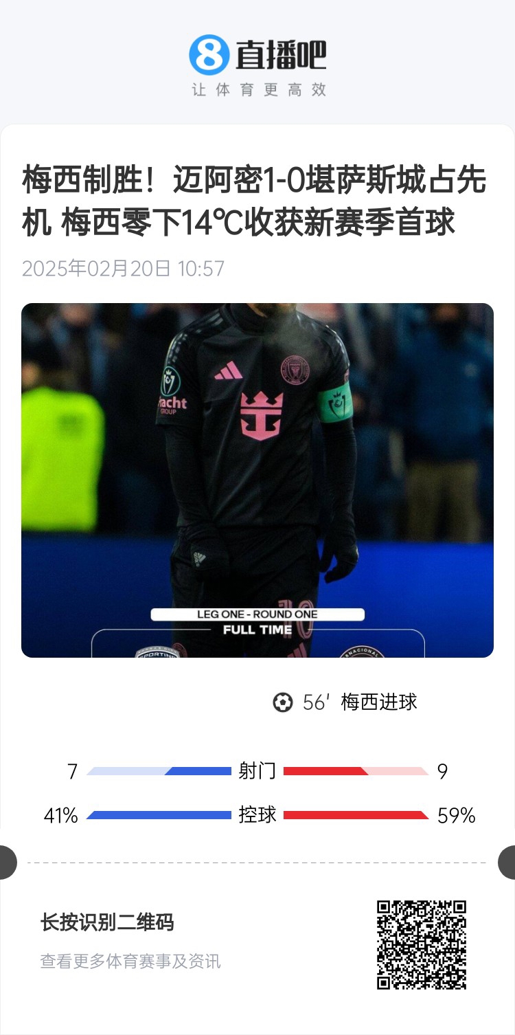 冰火兩重！梅西上一場-14℃進球，本場美職聯(lián)21°C
