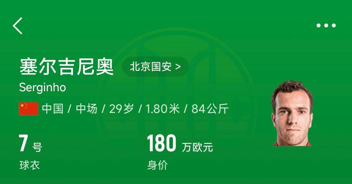  180萬歐！塞爾吉尼奧成為中國身價最高的球員，武磊120萬歐第2