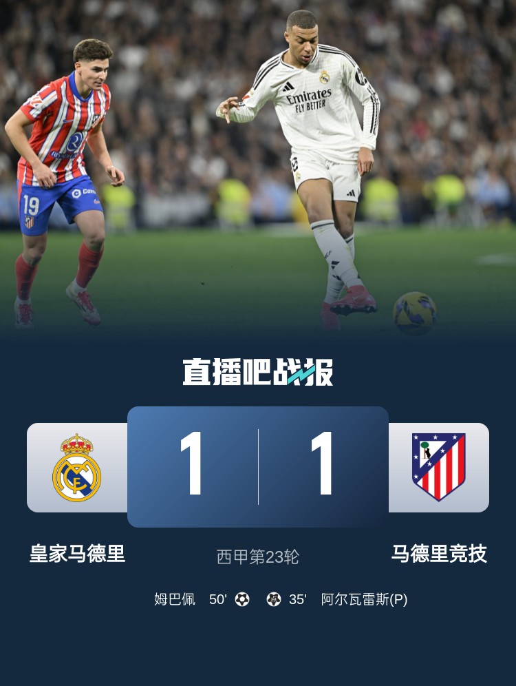  4平1負(fù)！皇馬聯(lián)賽對(duì)馬競(jìng)已5場(chǎng)不勝，4次戰(zhàn)成1-1